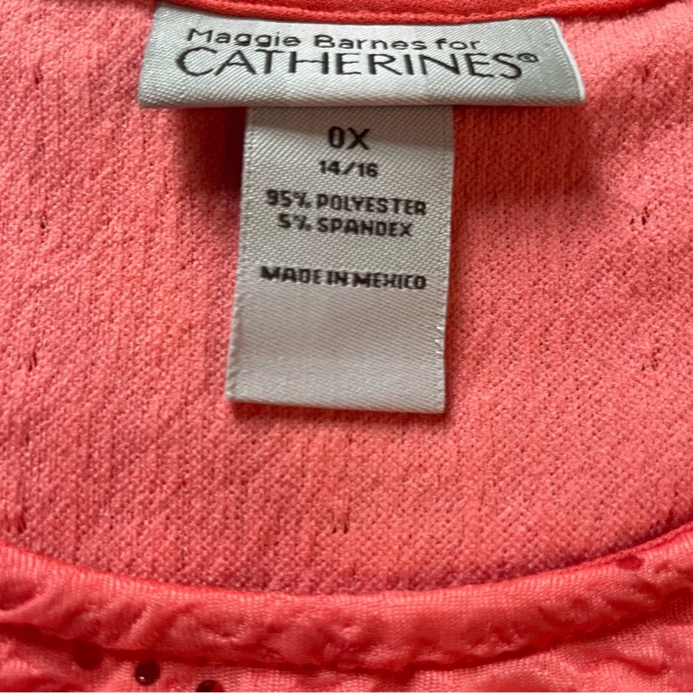 Catherines‎ Blouse Top 0X 14/16 Womans Plus Coral Knit Short Sleeve Sequin - Picture 3 of 3